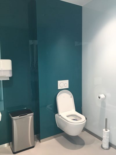 Glazen achterwand voor een toilet Design glazen achterwand voor toilet
